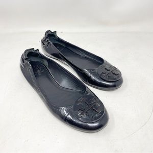 Tory Burch Reva Black Patent Leather Ballet Flats Women's Size 9.5